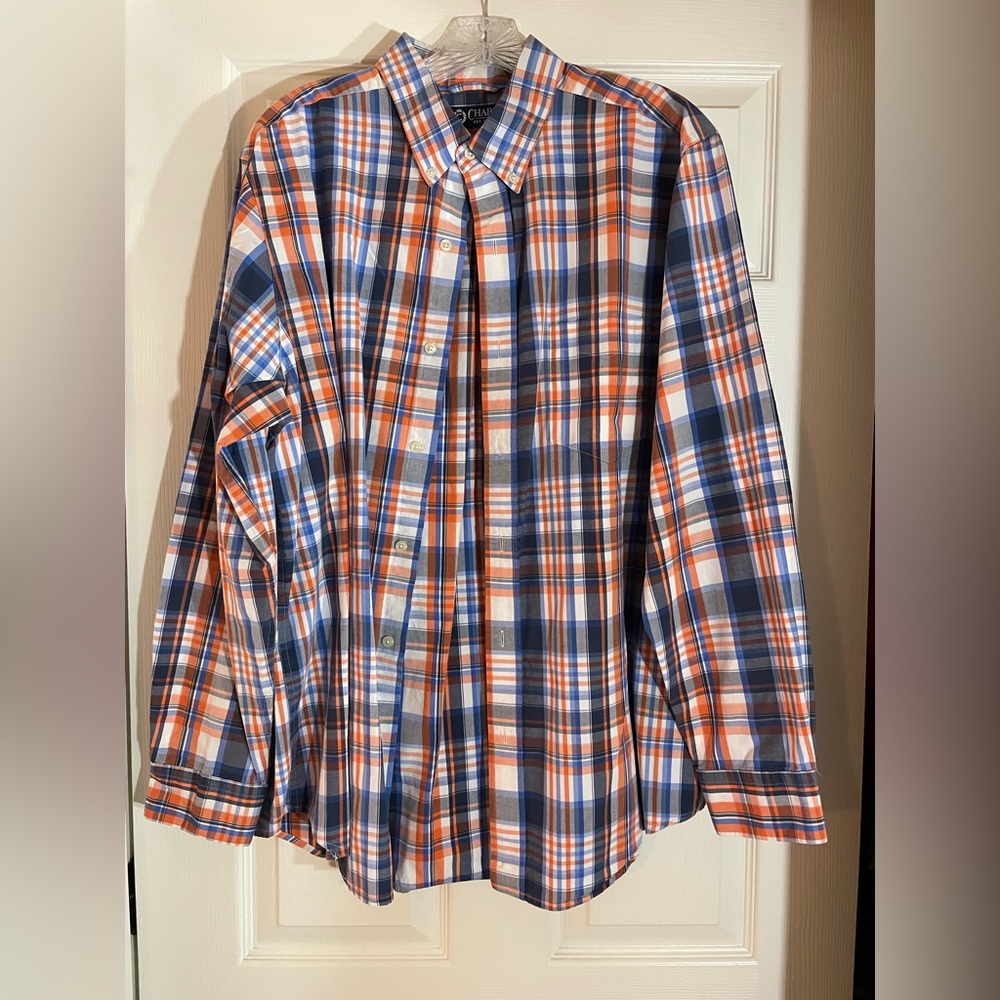 Chaps LS Blue/Orange plaid size large dress shirt